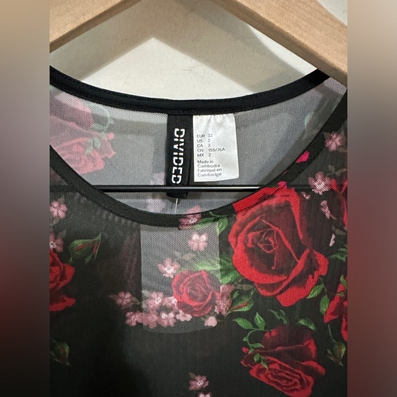 H&M Floral Print Mesh Tiered Ruffle Short Sleeve Dress Size 2 - Picture 5 of 5
